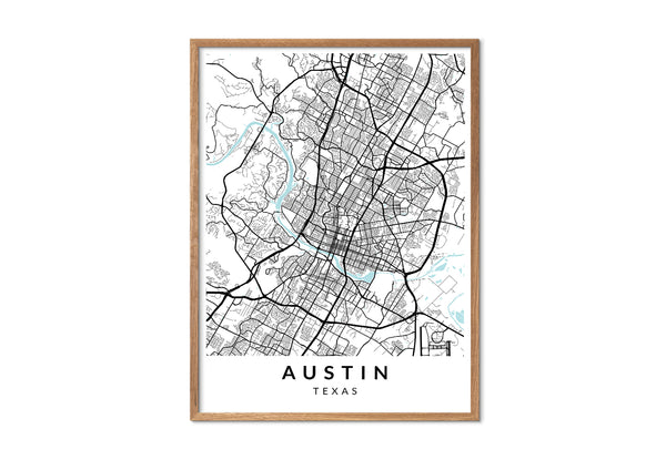 Austin Texas print poster map wall modern art home design