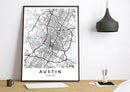 Austin Texas print poster map wall modern art home design