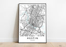 Austin Texas print poster map wall modern art home design