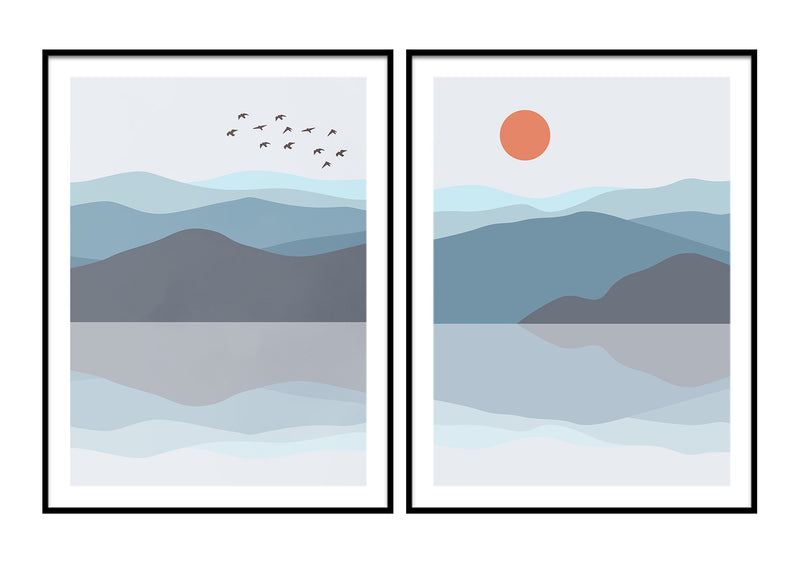 Blue mountains minimalist modern wall art design décor