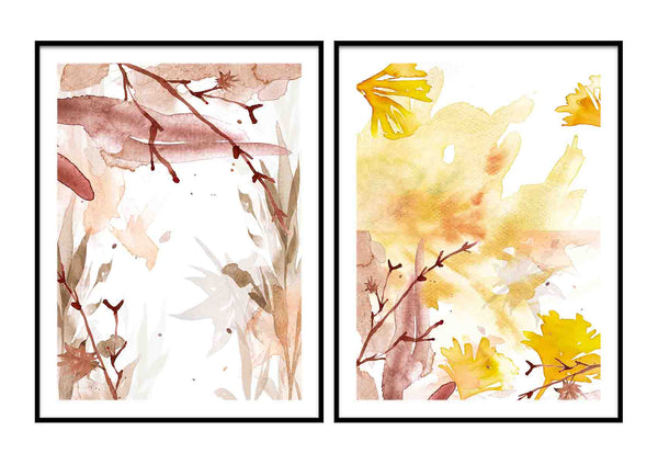 Branches leaves minimalist watercolor modern wall art design décor