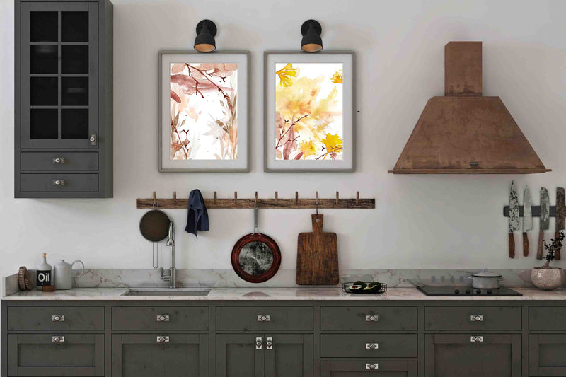 Branches leaves minimalist watercolor modern wall art design décor