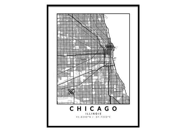 Chicago, Illinois map, city posters wall art design décor