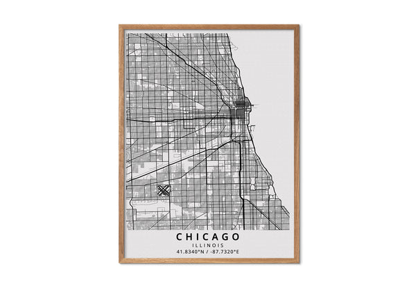 Chicago Illinois black and white poster map print wall art home design