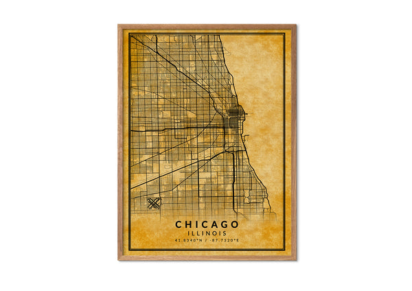 Chicago Illinois vintage style map print wall art design home décor