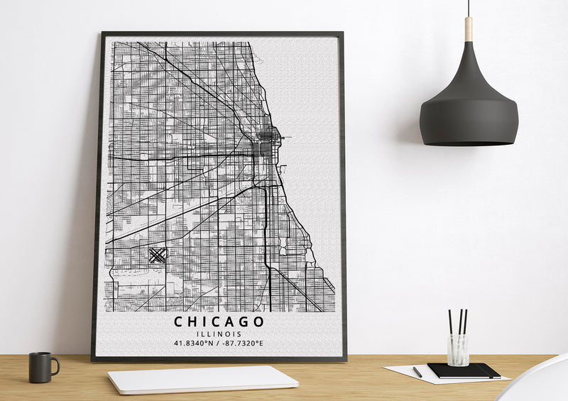 Chicago Illinois black and white poster map print wall art home design