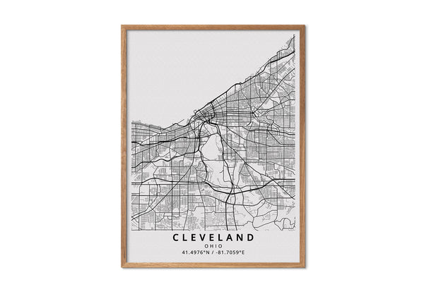 Cleveland Ohio black and white poster map print wall art home design