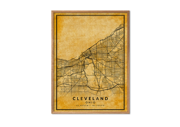 Cleveland Ohio vintage style map print wall art design home décor