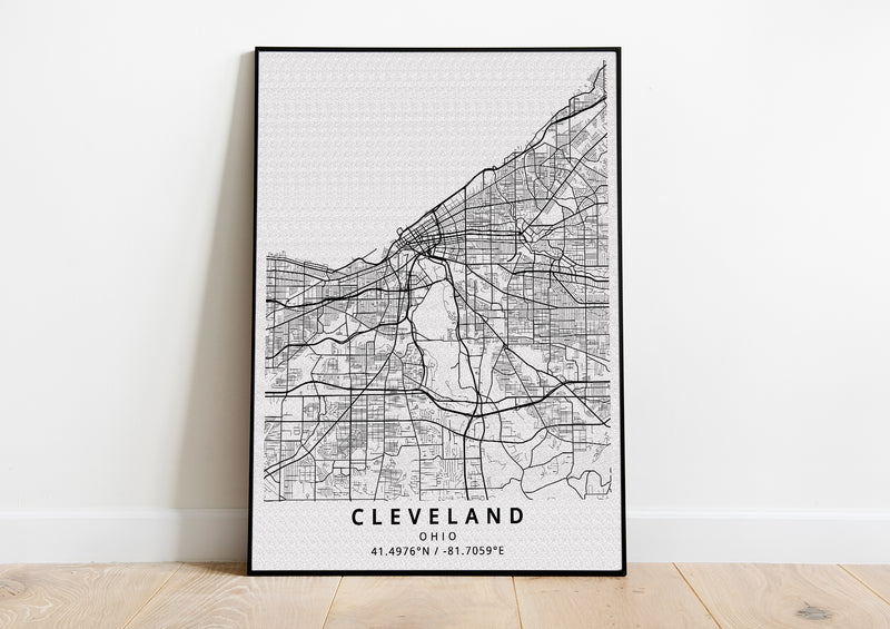 Cleveland Ohio black and white poster map print wall art home design