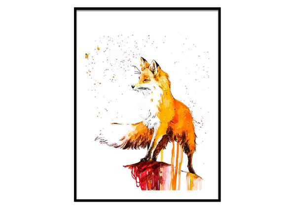 Fox on a rock minimalist watercolor modern wall art design décor