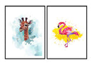 Giraffe & flamingo set nursery wall art design décor