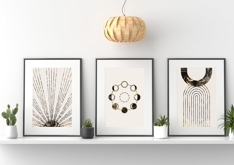 Gold sunrays boho mid-century modern wall art Design décor