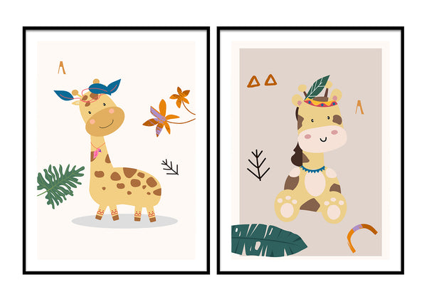 Happy Giraffe set nursery kids room wall art design décor