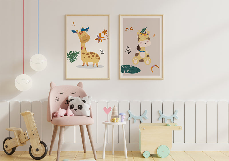 Happy Giraffe set nursery kids room wall art design décor