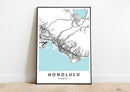 Honolulu Hawaii print poster map wall modern art home design