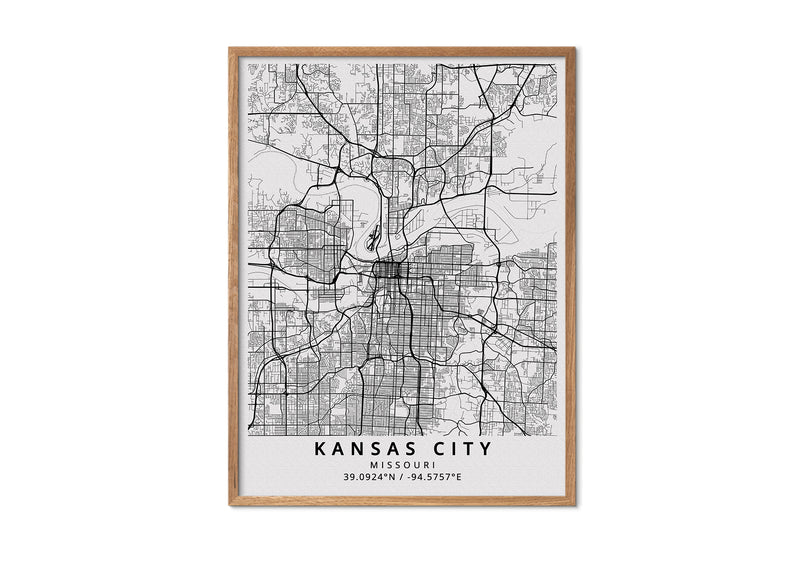 Kansas City Missouri black and white poster map print wall art home design