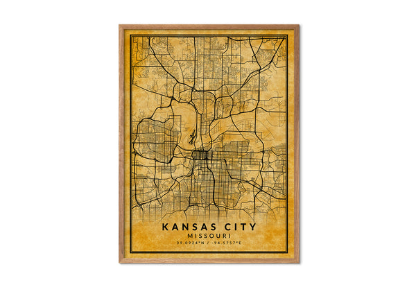 Kansas City Missouri vintage style map print wall art design home décor