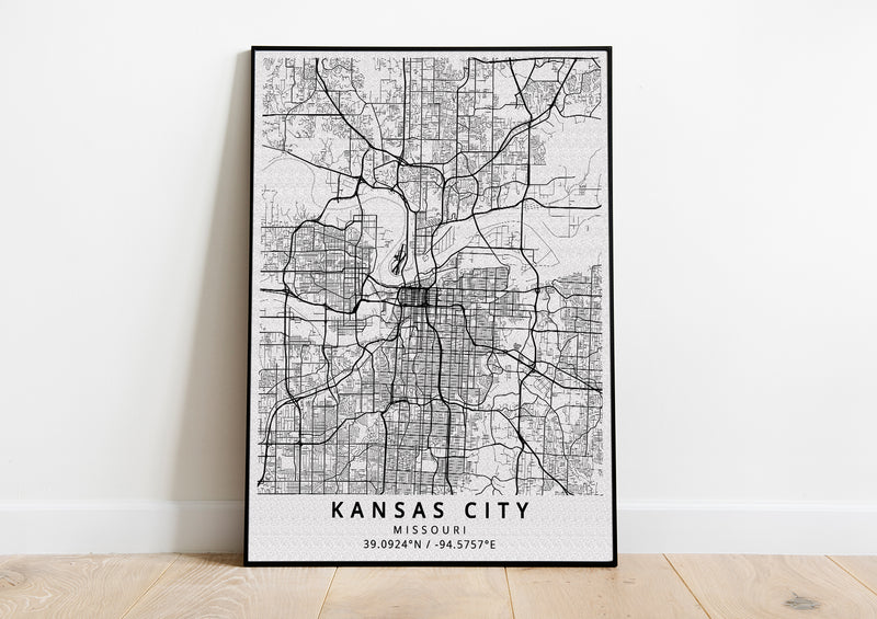 Kansas City Missouri black and white poster map print wall art home design