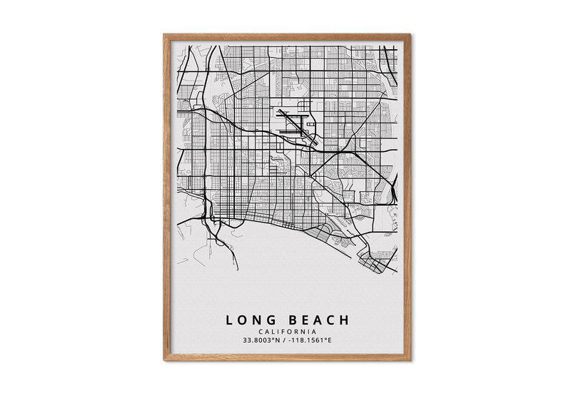 Long Beach California black and white poster map print wall art home design