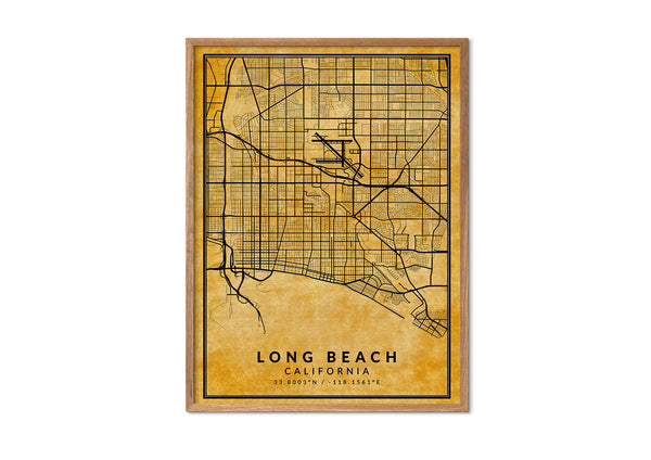 Long Beach California vintage style map print wall art design home décor