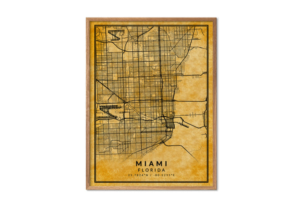 Miami Florida vintage style map print wall art design home décor