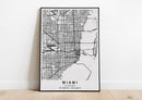 Miami Florida black and white poster map print wall art home design
