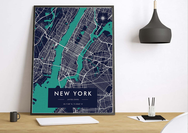 New York map, city posters wall art design décor