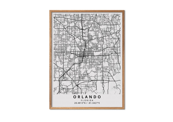 Orlando Florida black and white poster map print wall art home design