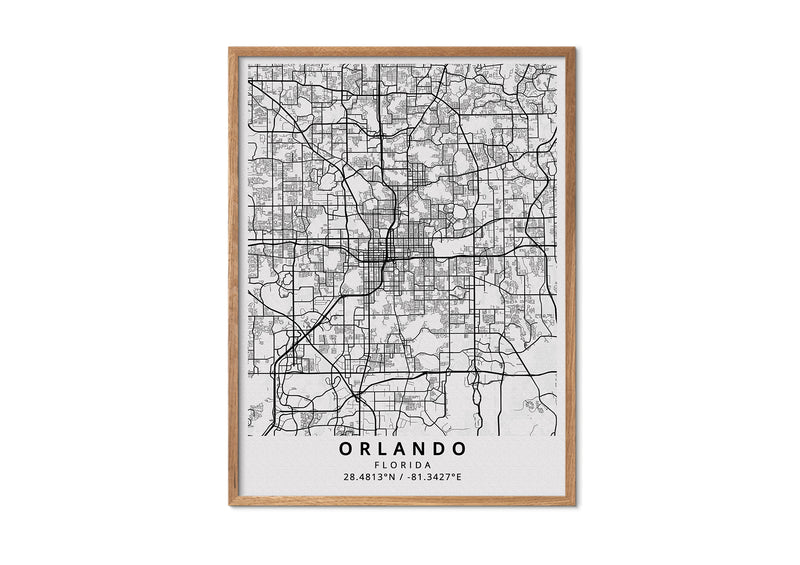 Orlando Florida black and white poster map print wall art home design