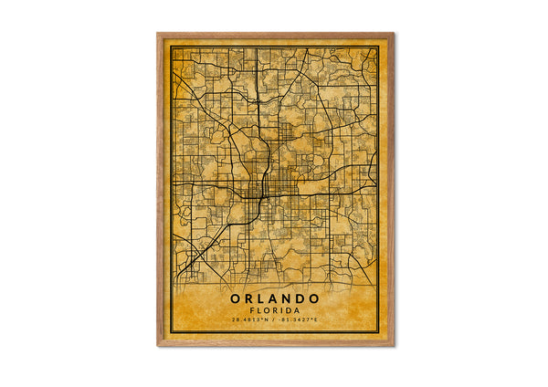 Orlando Florida vintage style map print wall art design home décor