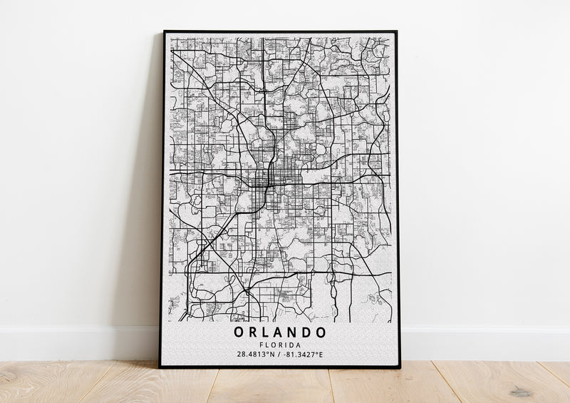 Orlando Florida black and white poster map print wall art home design