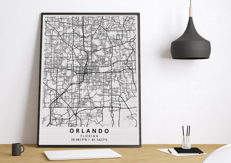 Orlando Florida black and white poster map print wall art home design