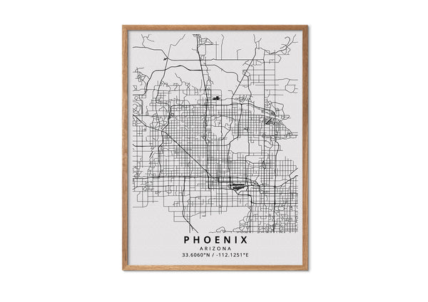 Phoenix Arizona black and white poster map print wall art home design