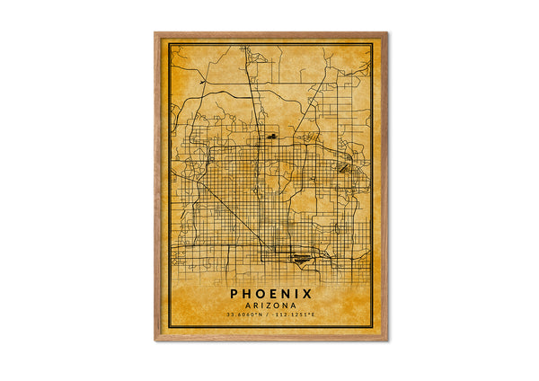 Phoenix Arizona vintage style map print wall art design home décor