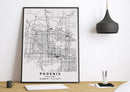 Phoenix Arizona black and white poster map print wall art home design