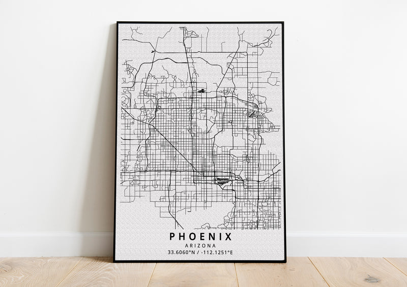 Phoenix Arizona black and white poster map print wall art home design