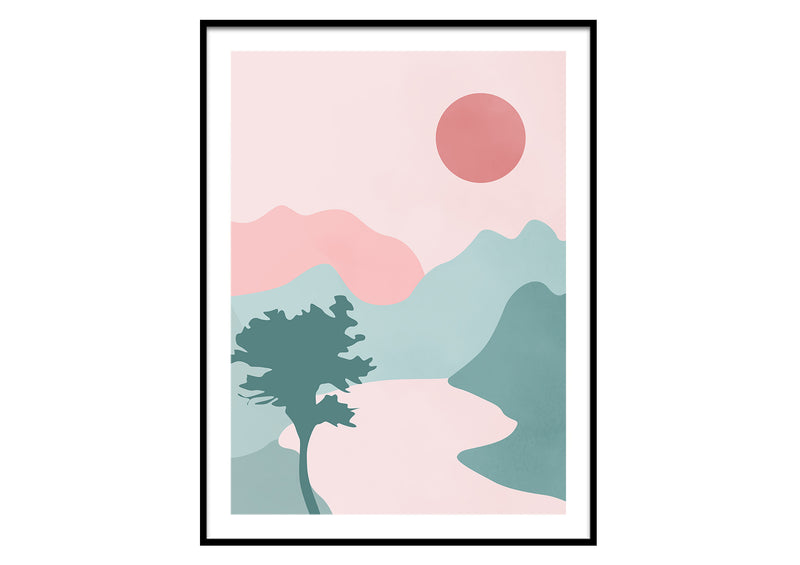 River landscape minimalist modern wall art design décor