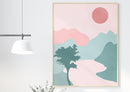 River landscape minimalist modern wall art design décor