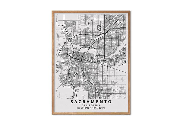 Sacramento California black and white poster map print wall art home design