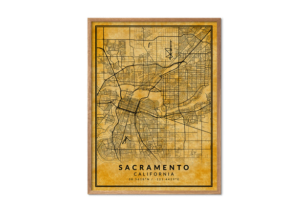 Sacramento California vintage style map print wall art design home décor