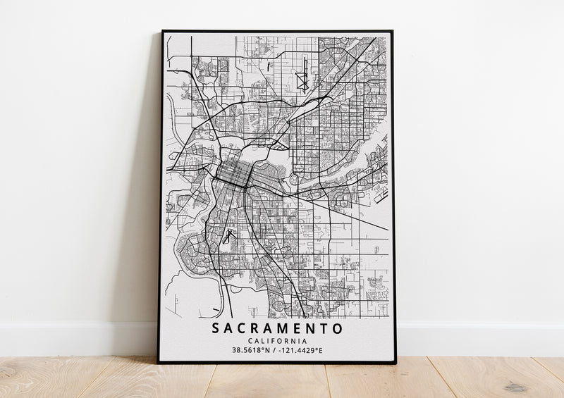 Sacramento California black and white poster map print wall art home design