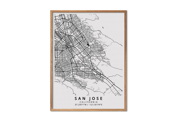 San Jose California black and white style map print wall art design home décor