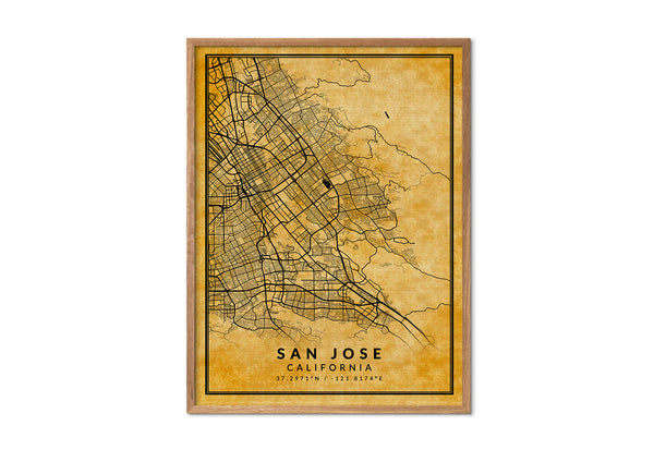 San Jose California vintage style map print wall art design home décor