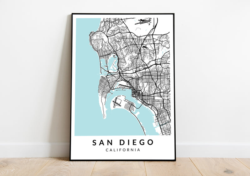 San Diego California print poster map wall modern art home design