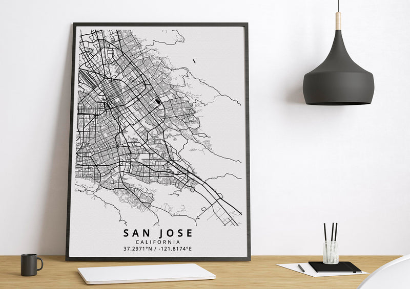 San Jose California black and white style map print wall art design home décor