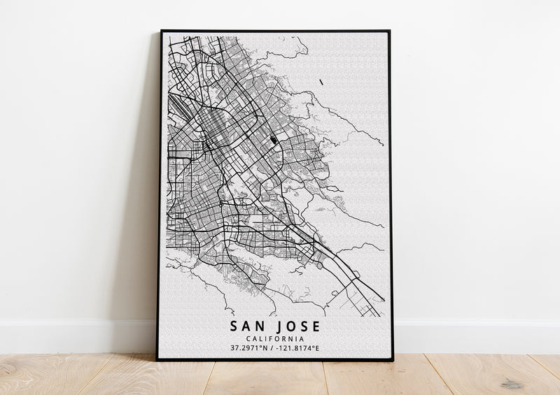 San Jose California black and white style map print wall art design home décor